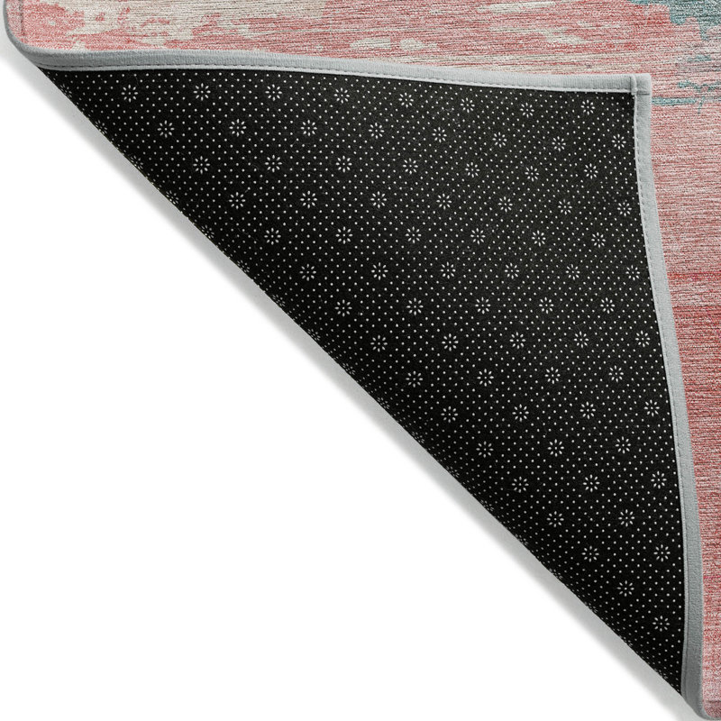 3' X 5' Pink Gold And Teal Blue Abstract Washable Indoor Outdoor Area Rug