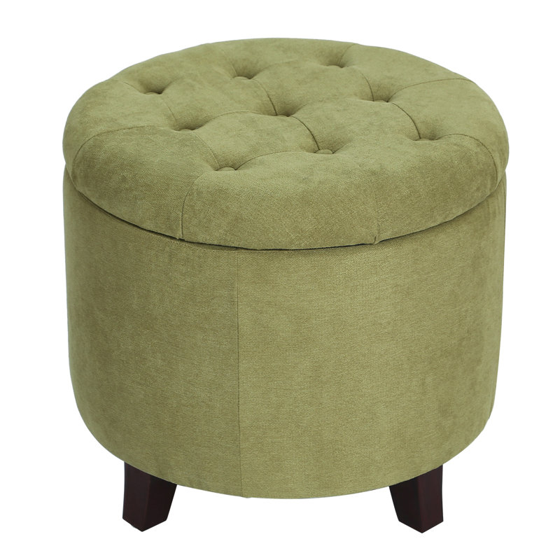 Vella Upholstered Ottoman, Dark Green Linen