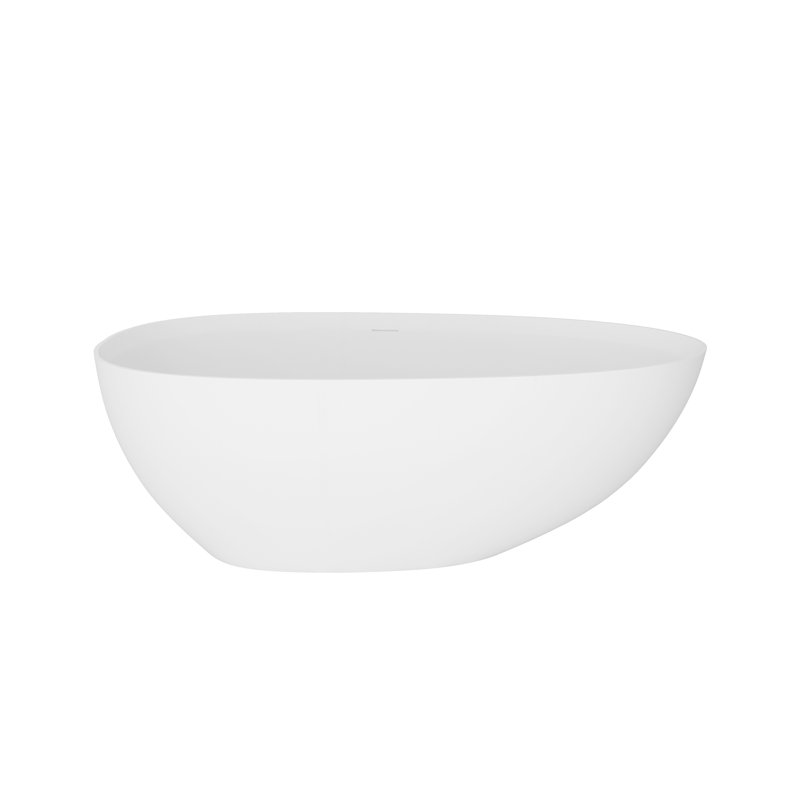 Baignoire autoportante à surface solide de 63 po avec drain central en blanc mat
