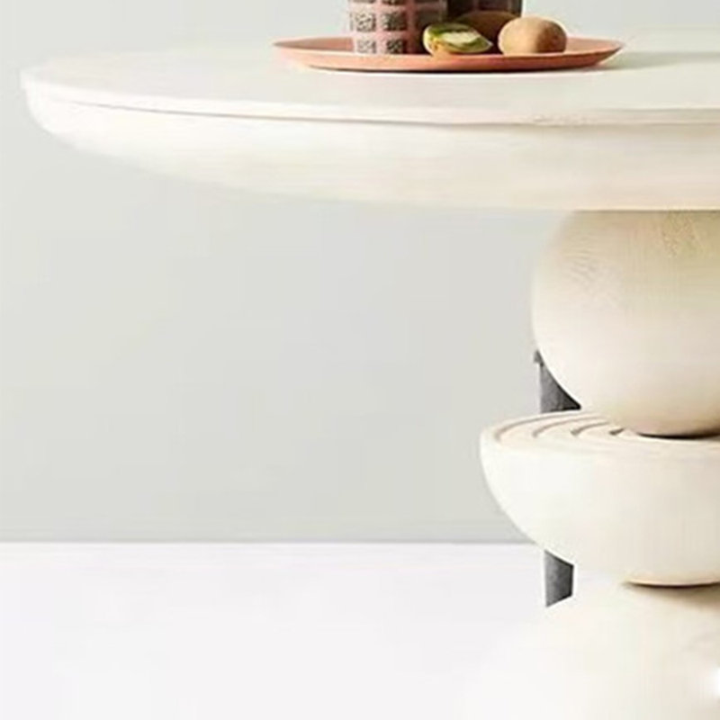 Table de salle à manger en bois de frêne massif avec base ronde unique, Blanc, H 29,9 po x L 53,1 po x l 53,1 po