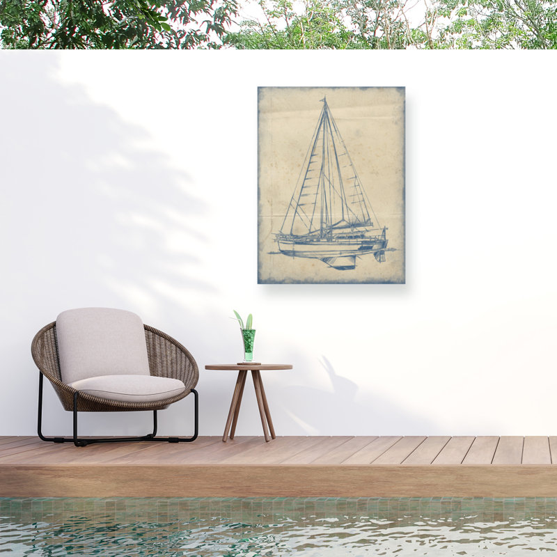 Toile d'extérieur «Yacht Blueprint I» de Prudenville Ethan Harper, H 47 po x l 35 po x P 1,5 po