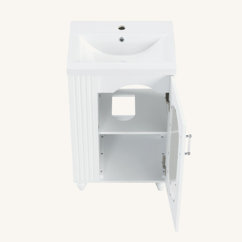 Meuble-lavabo de 20 po avec lavabo, meuble-lavabo avec tablette à deux niveaux, tablette réglable, bois massif et panneau de fibres à densité moyenne, blanc