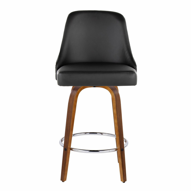 Tabouret de comptoir à hauteur fixe cloutée 27 po avec pieds en bois courbé et repose-pieds rond - ensemble de 2, Noyer