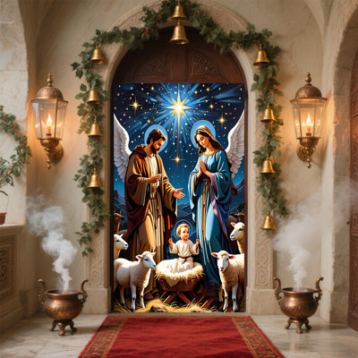 Porte de Noël ensemble bordure de père Noël fête fête décoration porte autocollants scène tissu suspendu