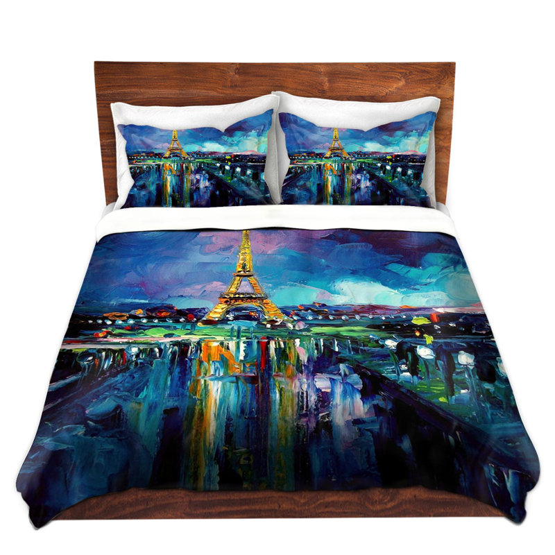 Ensemble de housse de couette Parisian Night Eiffel Tower, Housse de couette simple + 1 taie décorative stan