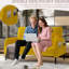 Double velours côtelé avec support ergonomique, rangement latéral pour les télécommandes, éponge haute densité, grand salon, mousse douce de couleur jaune, petits articles, chambre à coucher adaptée