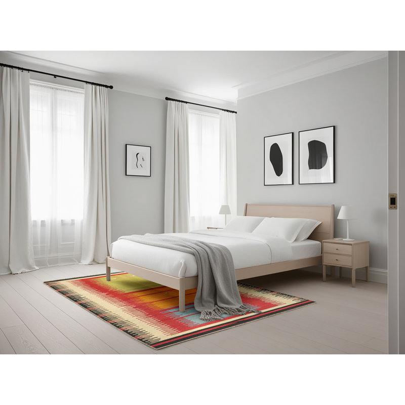Tapis de zone rouge/bleu/vert contemporaine, Rectangle 5 pi x 7 pi