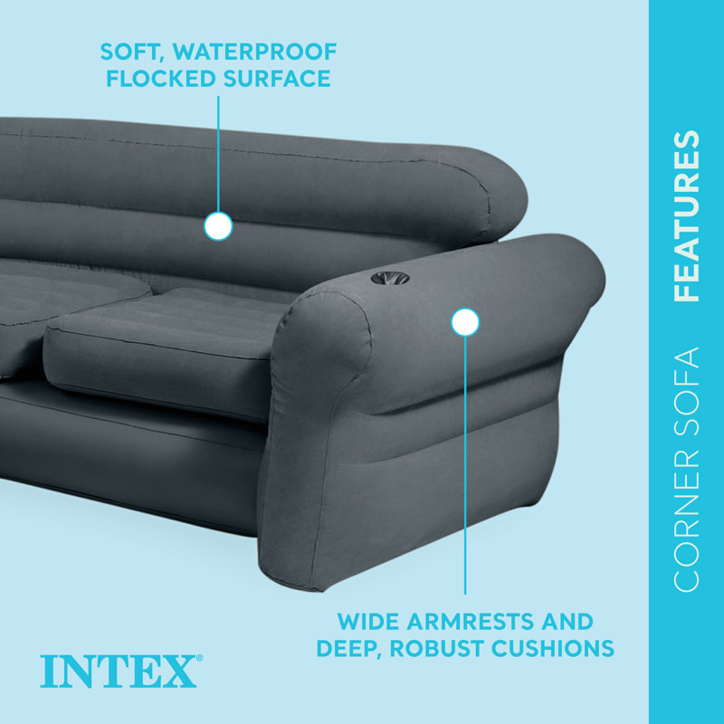Gray Inflatable PVC Corner Sofa with Cup Holders