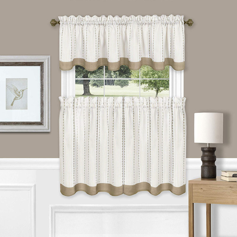 Abstract Ruffled Kitchen Curtain, Taupe, 58" W x 24" L