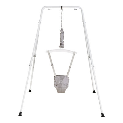 Toddler Swing and Jumper, 2 in 1 Swing Set and Bouncer, Soft Cushion with Foldable A-Frame Metal Stand, Heavy-Duty Thick Ropes, Easy to Install and Store, for Indoor or Outdoor Play, Gray