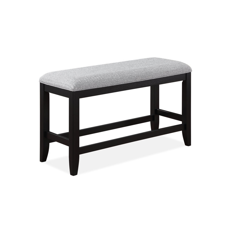 Counter-Height Dining Bench With Dark Gray Cover - Solid & Stylish Fabric Covered Seat Comfortable, Gray, Black