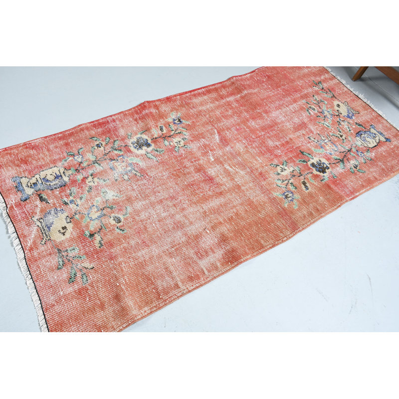 Tapis de couloir turc fait à la main à motif floral orange pour un décor unique de maison et de couloir Boho