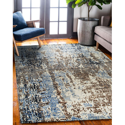 Stylish Gray Handmade Wool B.G.E. Contemporary Abstract Hand-Knotted 8' x 10' Area Rug