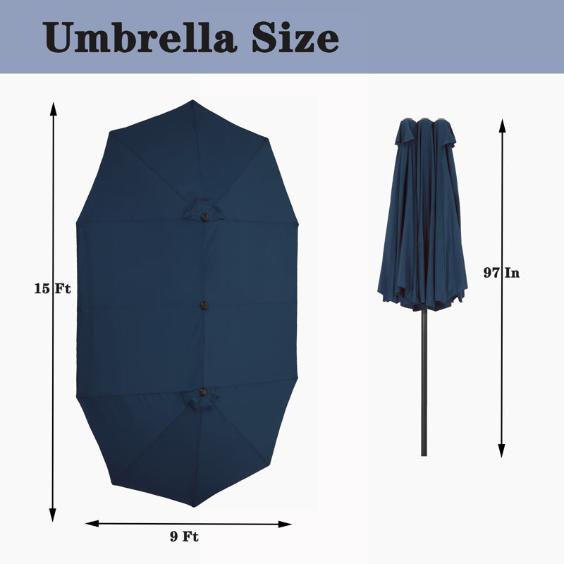 Parasol de marché rectangulaire 180 po x 108 po Keana, Bleu