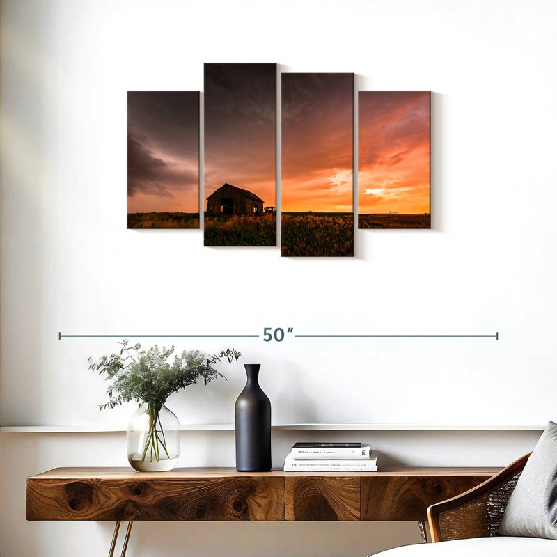 Grange et coucher de soleil en Oklahoma, H 22 po x l 36 po