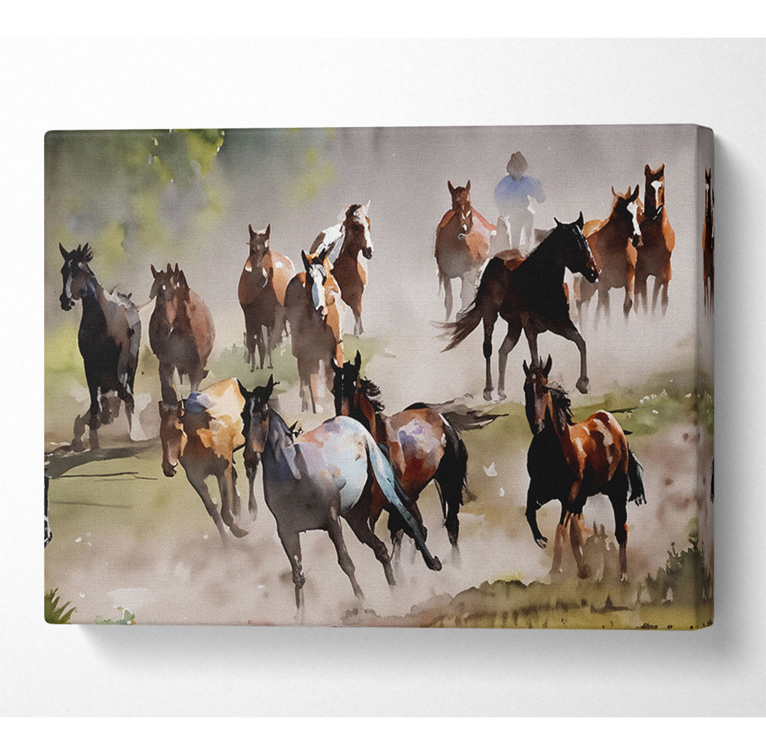 Wild Horse Stampede - Kunstdrucke auf Leinwand - Wrapped Canvas