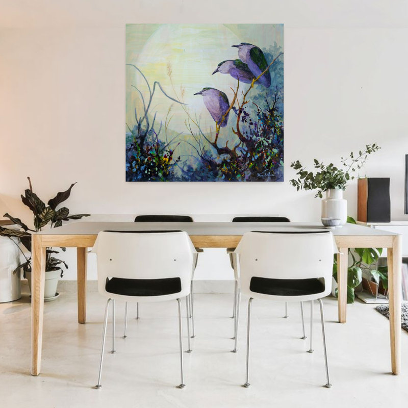 Art contemporain de la faune lavande de nuit à couronne noire, H 36 po x l 36 po
