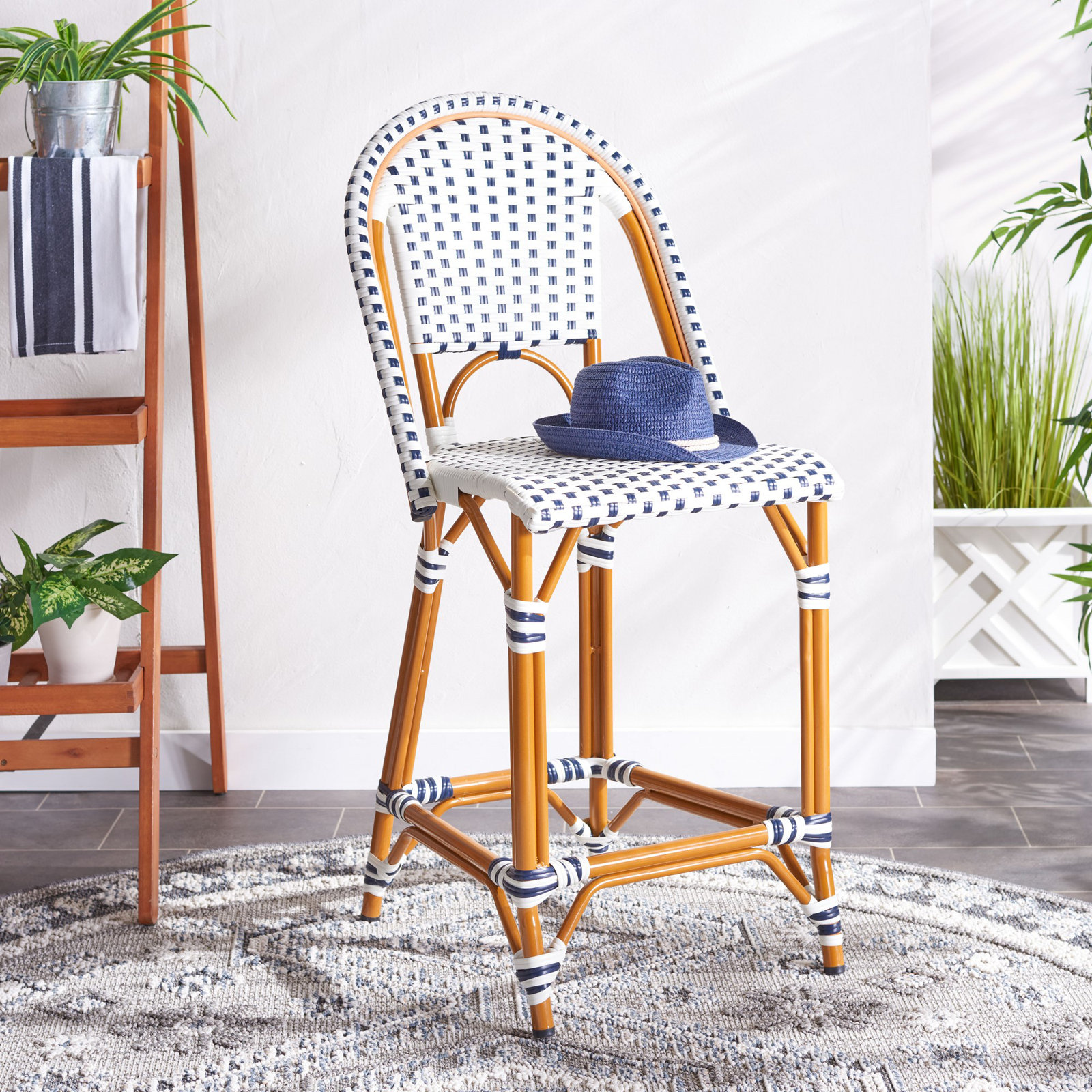 Kesa California 25" Patio Counter Stool, White/Navy