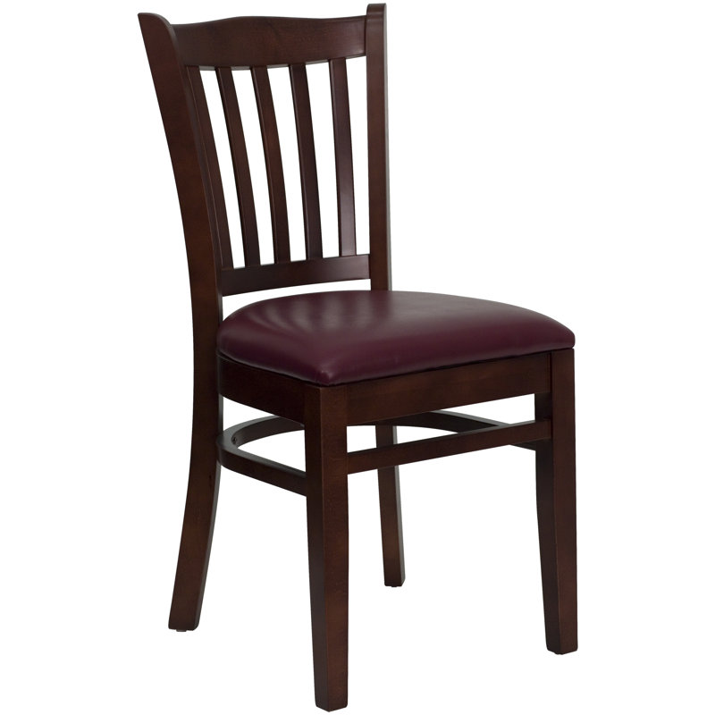 Orlison Vertical Slat Back Wooden Restaurant Chair, Mahogany, Burgundy Vinyl