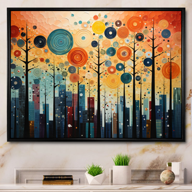 Mid-Century coloré audacieux «Breeziness III» - impressions abstraites sur toile de style Mid-Century, Cadre flottant noir
