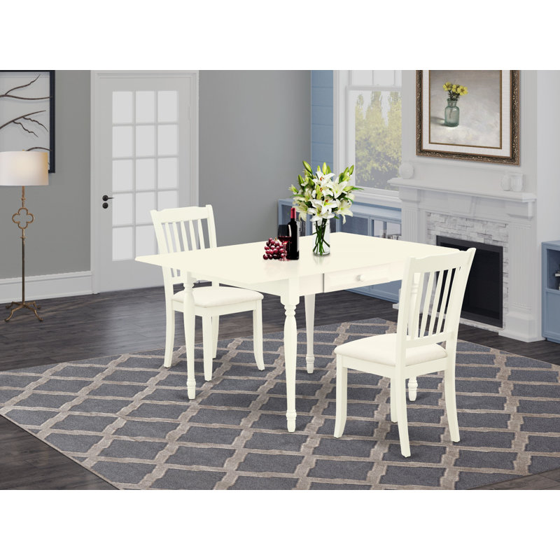5 Piece Dining Room Table Set Includes a Rectangle Kitchen Table with Dropleaf and 4 Linen Fabric Upholstered Dining Chairs, Linen White