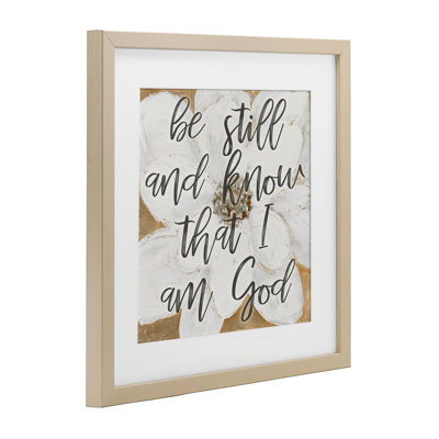 «Be Still Script» avec impression encadrée de fleurs sous verre, design par Lanie Loreth