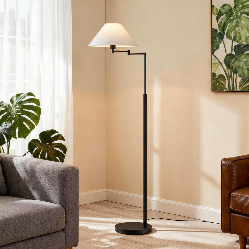Modern Swing Arm Floor Lamp With Conical White Shade