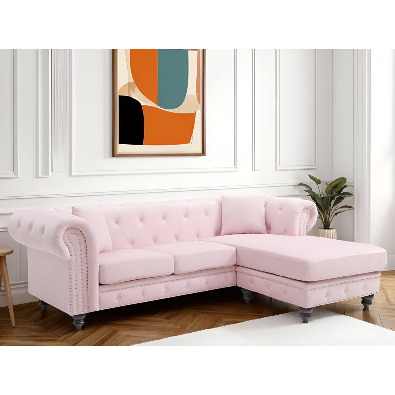 Swansea Velvet Reversible Sectional, Pink Velvet