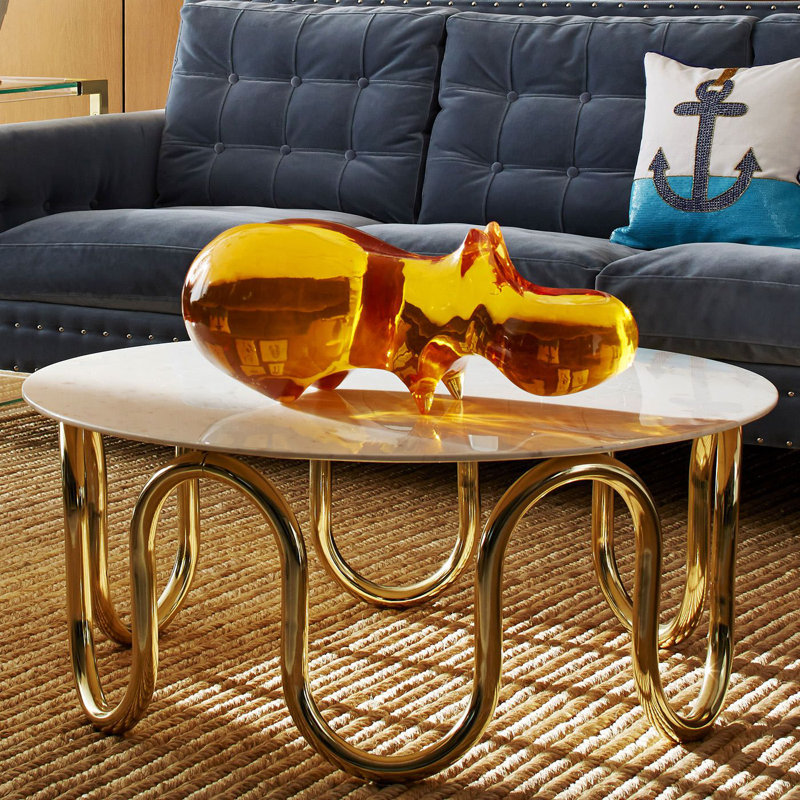 Majestic Amber Glow Solid Lucite Hippo Sculpture
