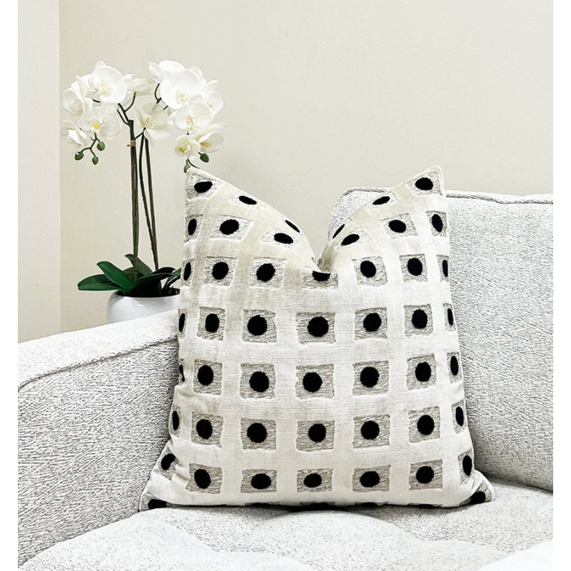 Velvet Domino Throw Pillow Cover, 20" H x 20" W, Ivory Geometric