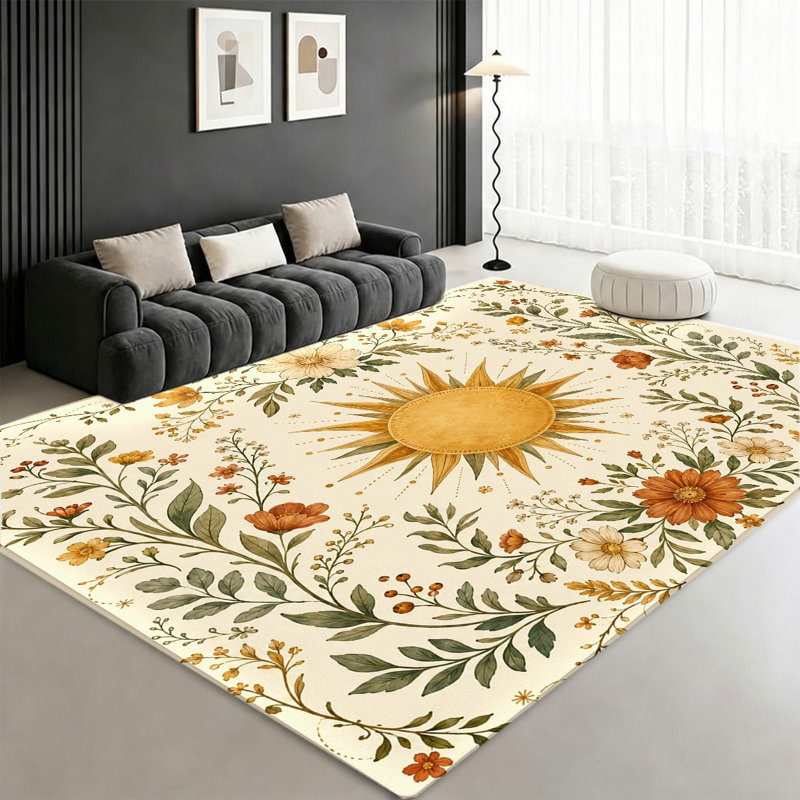 Tapis floral rétro rétro Boho Sun, Rectangle 8 pi 2 po x 5 pi 11 po (250 x 180 cm)