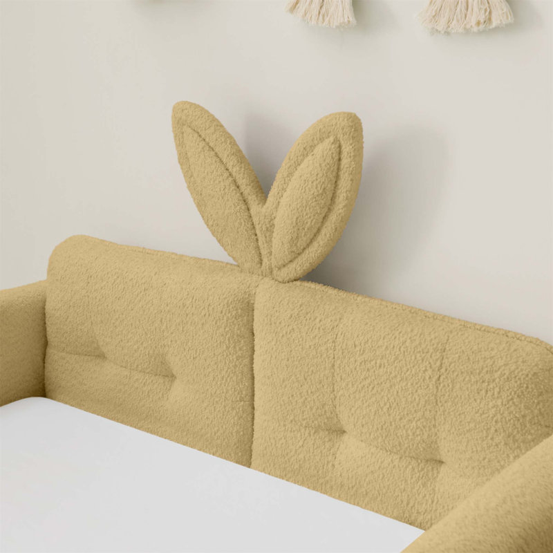 Lit plateforme tapissier mignon avec oreilles de lapin, Jaune