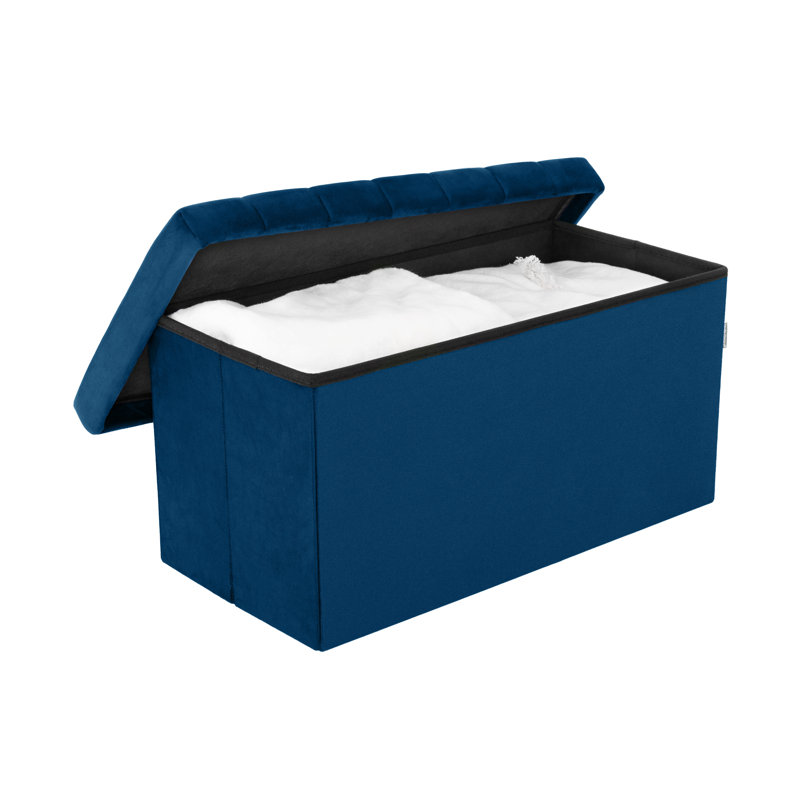30" Upholstered Ottoman with Storage, Blue Velvet
