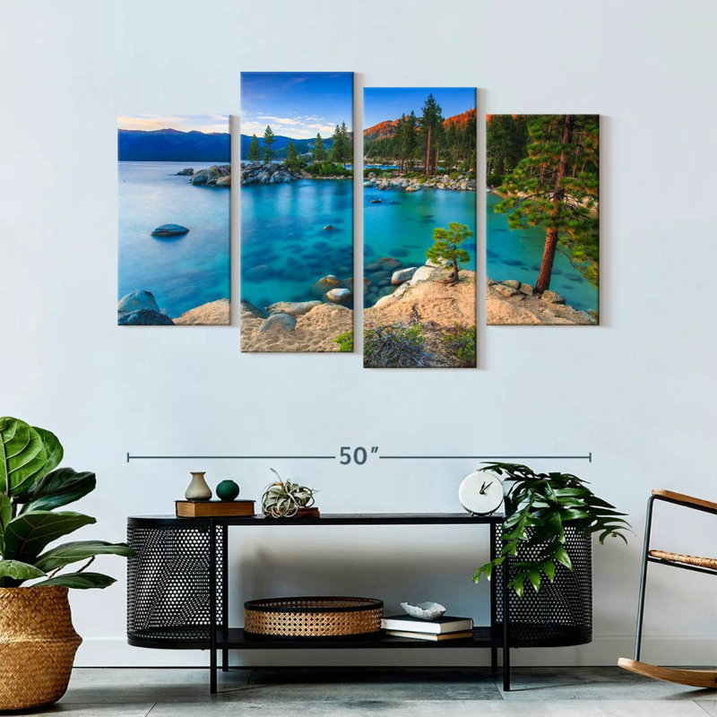 Lake Tahoe Lake Tahoe, scène de port de sable sur toile, ensemble de 4 pièces, H 32 po x l 52 po x P 1,25 po