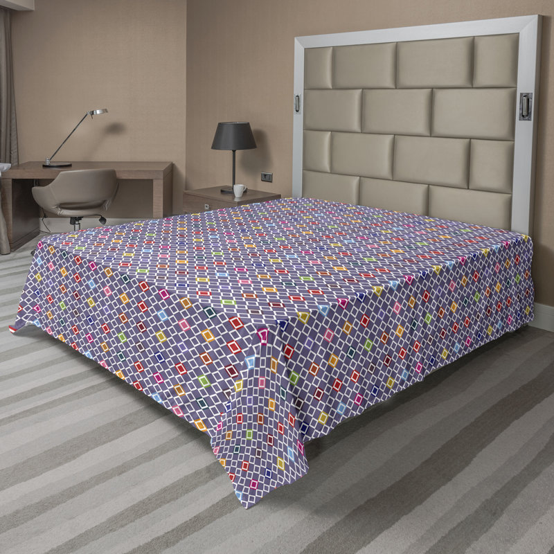 Drap plat moderne de style bohème Ambesonne, Lavande / motif géométrique vermillon, Drap plat pour très grand lit californien