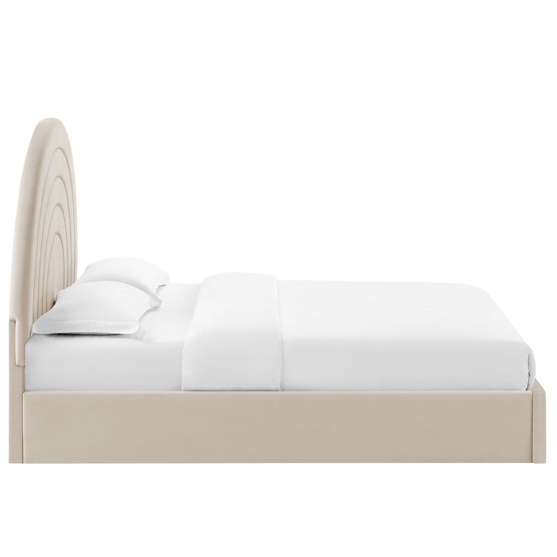 Solana Arched Performance Velvet Platform Bed, Almond, Queen