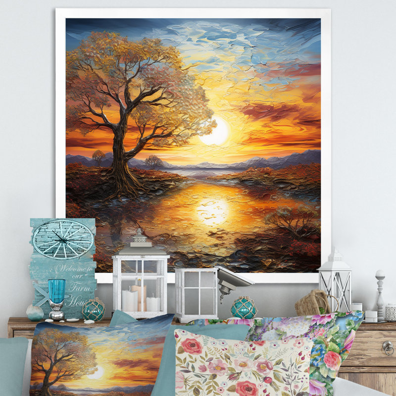 Sunrise Charm liquide Art II, Cadre simple blanc, H 16 po x l 16 po x P 1 po