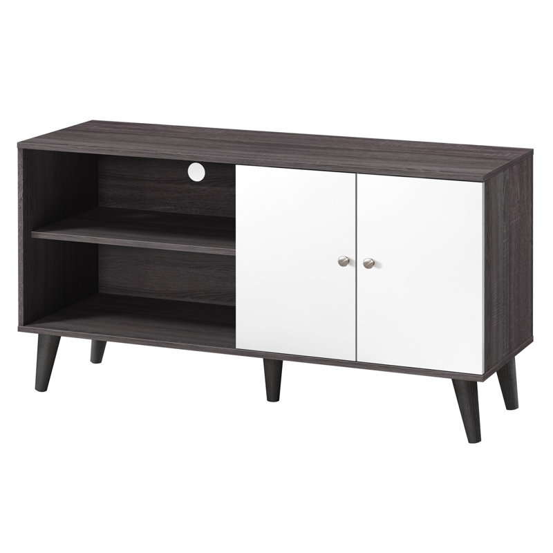 & Stylish Tv Stand In Dark Gray + White, Fits Tvs Up To 50-59", With Storage Shelves Cabinet For 50-59" Tvs, Compact