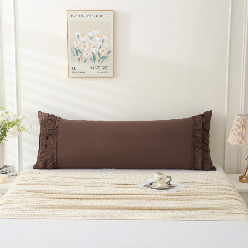 Housse de coussin chocolat, housse de coussin chic à volants, 20 po x 54 po, ensemble de 1 taie d'oreiller à volants Vintage Country français, microfibre délavée