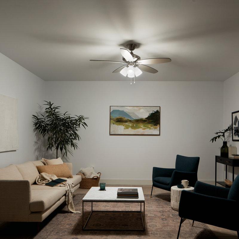 52'' Ceiling Fan with Light Kit, Brushed Stainless Steel