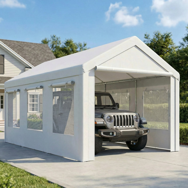 Abri d'auto robuste 10 po x 20 pi, garage portatif réglable en hauteur