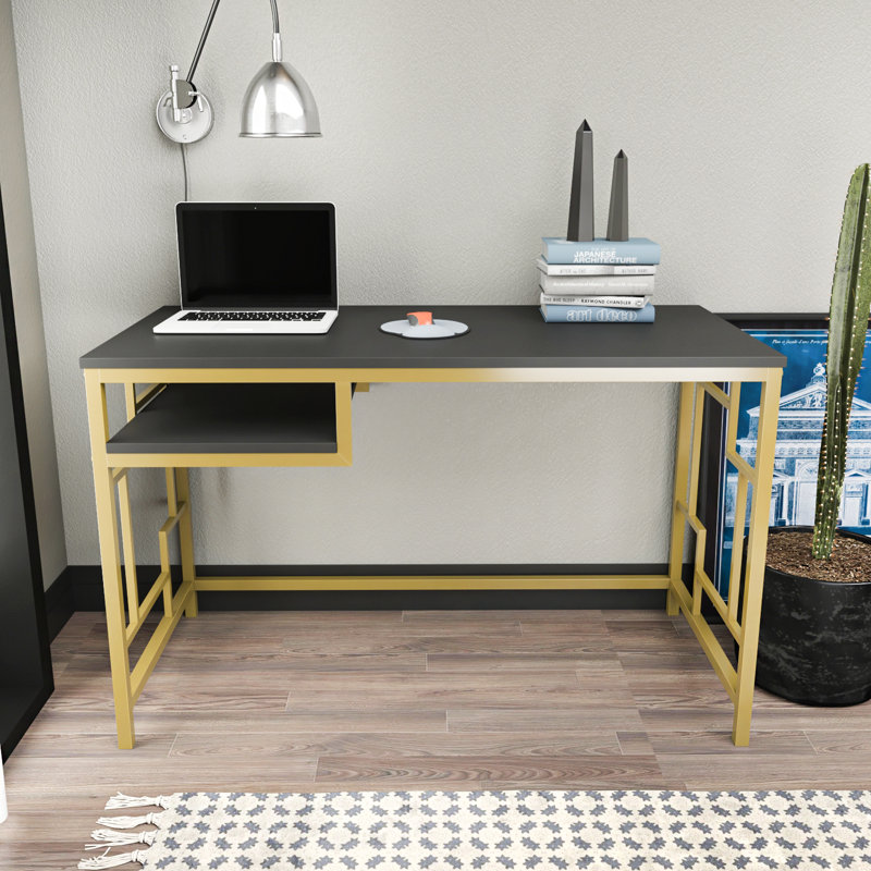 Marquala 120cm Wide Metal Frame Computer Desk, Black/Gold