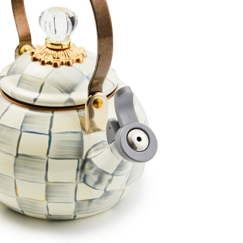 Sterling Check Whistling Tea Kettle, White/Gray