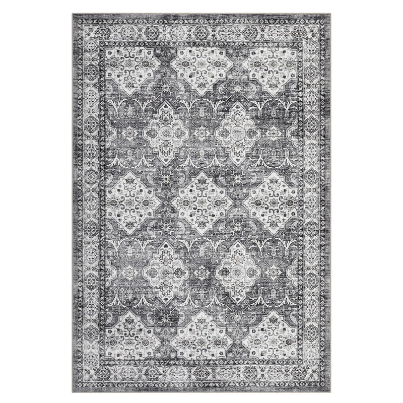 Machine Washable Rug with Rubber Backing for Living Room Oriental Non-Slip Dining Room Rug Easy-Cleaning Floor Carpet for Bedroom Office Playroom