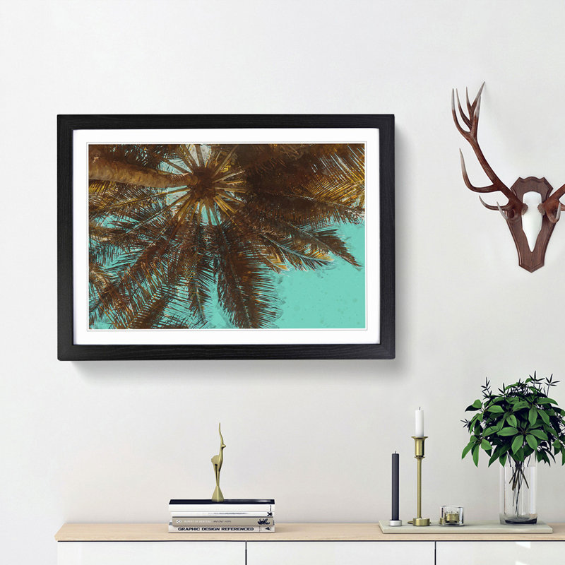Below the Tropical Palm Trees in Abstract - Picture Frame Graphic Art Print, 48cm H x 65cm W x 2cm D, Black Framed