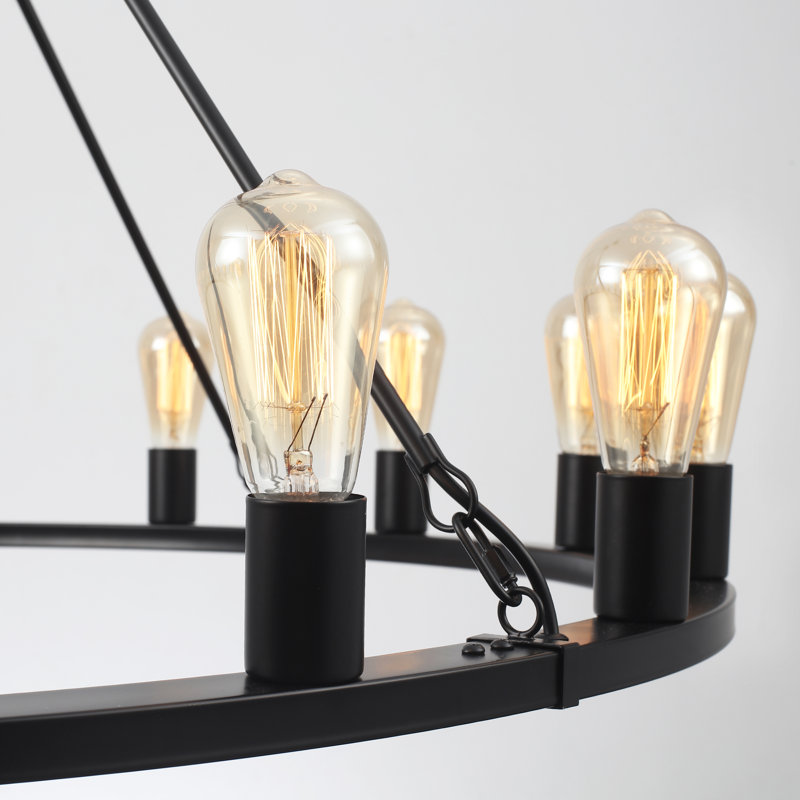  Lustre de style campagnard moderne à 16 lumières de 31 pouces à roulettes pour le salon avec îlot de cuisine, Noir
