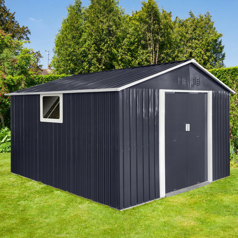 Metal garden sheds 11.2ftx10.6ft outdoor storage sheds Grey with window, 80.4" H x 128.2" W x 134.2" D