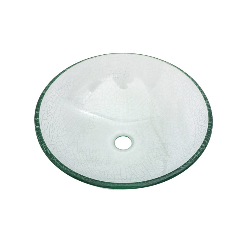 Lavabo vasque de salle de bain en verre trempé transparent, bonde escamotable, bords arrondis lisses, motif craquelé de glace pour un charmant motif artistique unique, finition, décor de salle de bain idéal