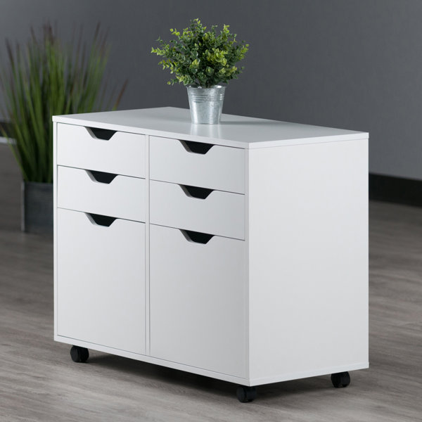 5 Drawer Chest, Wood Storage Dresser Cabinet with Wheels, Craft Storage Organization Inbox Zero Finish: White