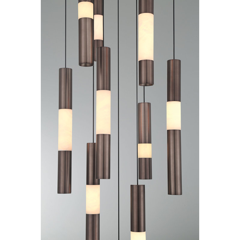 Lustre, 11 lumières, 20 po, bronze Harlow, albâtre, Bronze